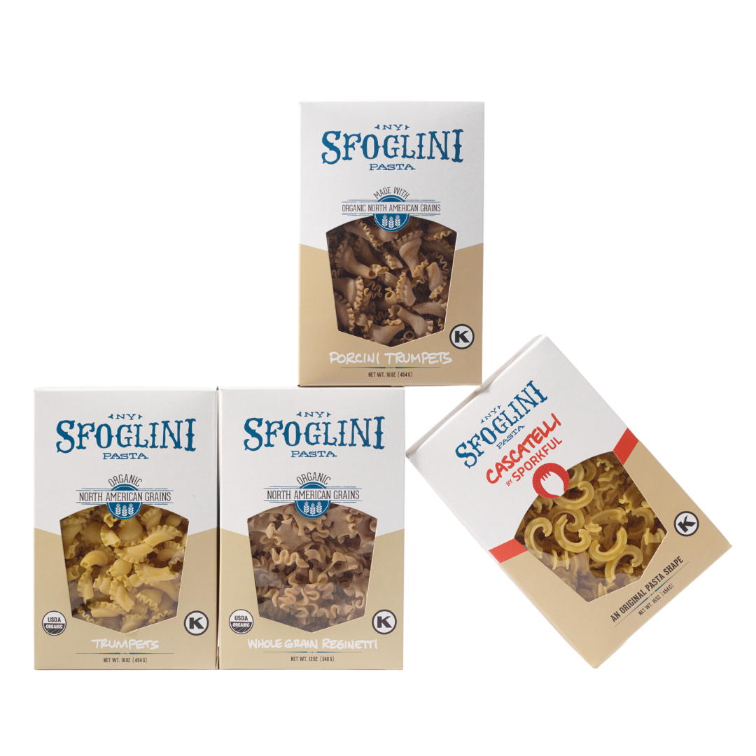 Best of Sfoglini Pasta Sampler - Organic Semolina Trumpets, Whole Grain Blend Reginetti, Porcini Trumpets, and Cascatelli by Sporkful