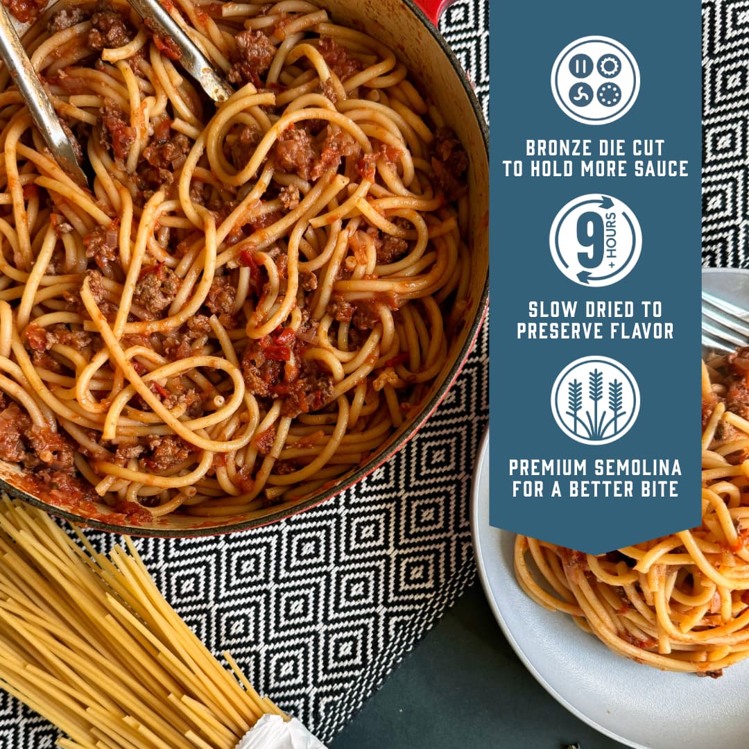 Sfoglini Bucatini - Bronze die cut to hold more sauce. Slow dried to preserve flavor. Premium semolina for a better bite.