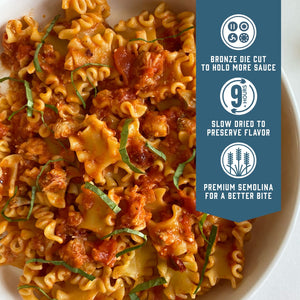 Sfoglini Reginetti - Bronze die cut to hold more sauce. Slow dried to preserve flavor. Premium semolina for a better bite.