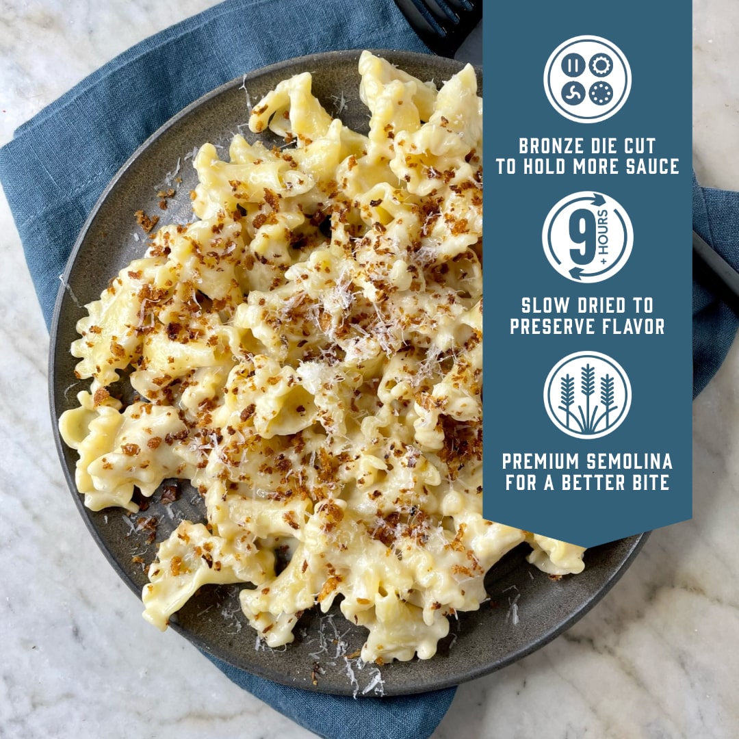Sfoglini Trumpets - Bronze die cut to hold more sauce. Slow dried to preserve flavor. Premium semolina for a better bite.