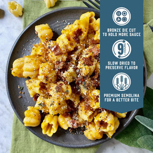 Sfoglini Zucca - Bronze die cut to hold more sauce. Slow dried to preserve flavor. Premium semolina for a better bite.
