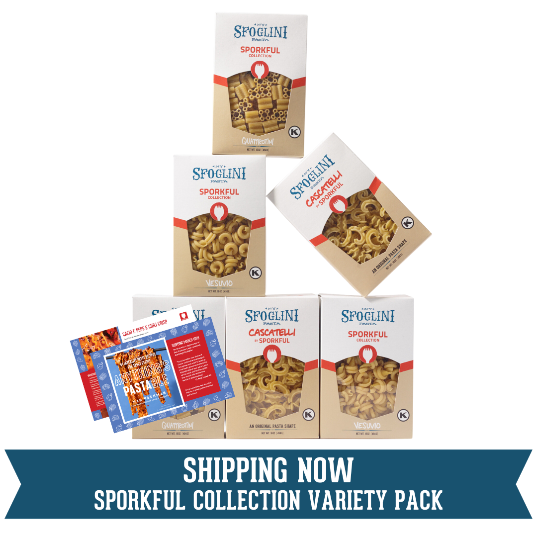 Signed ANYTHING’S PASTABLE: 81 Inventive Pasta Recipes For Saucy People Cookbook & The Sporkful Variety Pasta Set (Cascatelli, Quattrotini, Vesuvio)