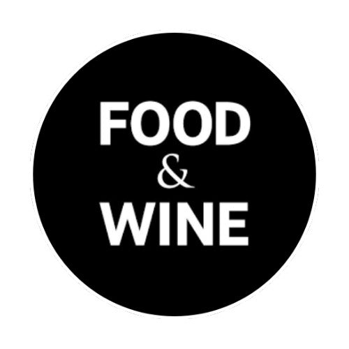 Black circle with 'FOOD & WINE' text on a white background