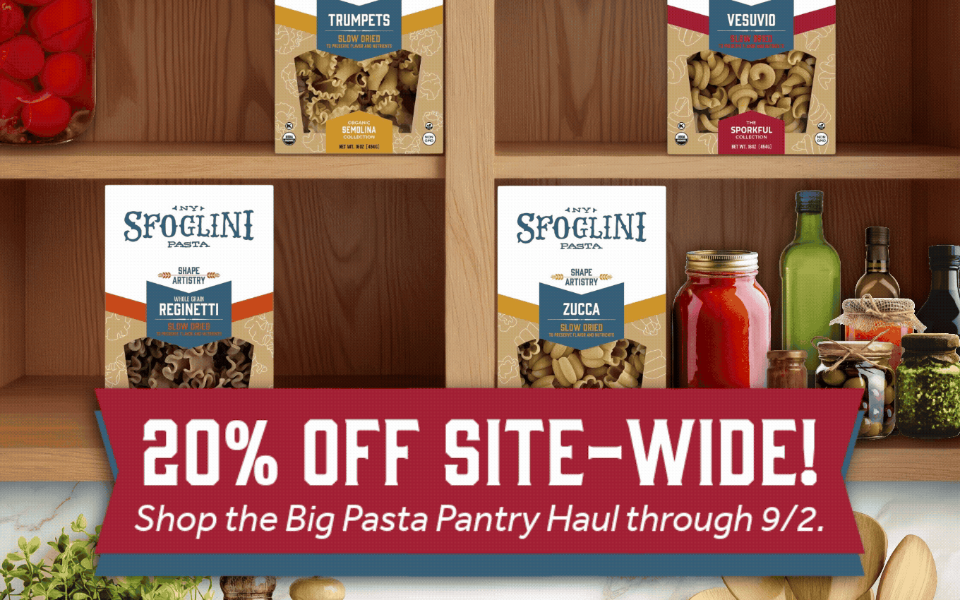 20% OFF Site-Wide! hop the Big Pasta Pantry Haul through 9/2.