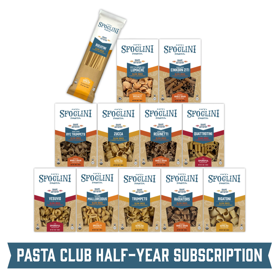 The Sfoglini Pasta Club - Half-Year of Pasta Subscription: Semolina, Whole Grain, and Specialty Flavored Pasta