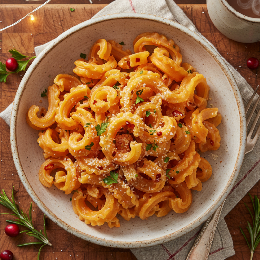 The Limited-Edition Sporkful Collection: Calabrian Chili Cascatelli in pasta dish with sauce and cheese
