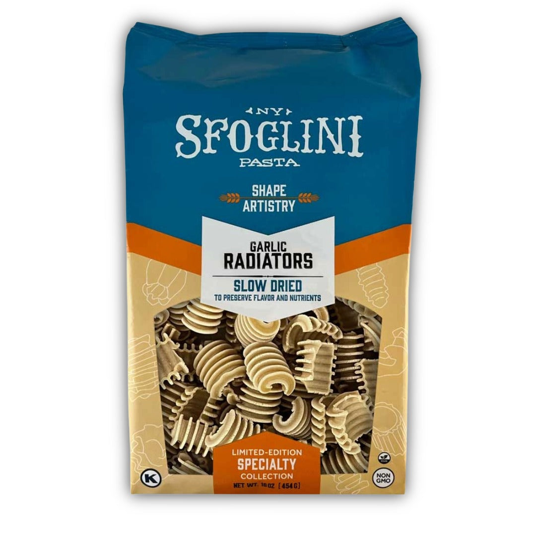 Sfoglini Pasta Garlic Radiators package on a white background