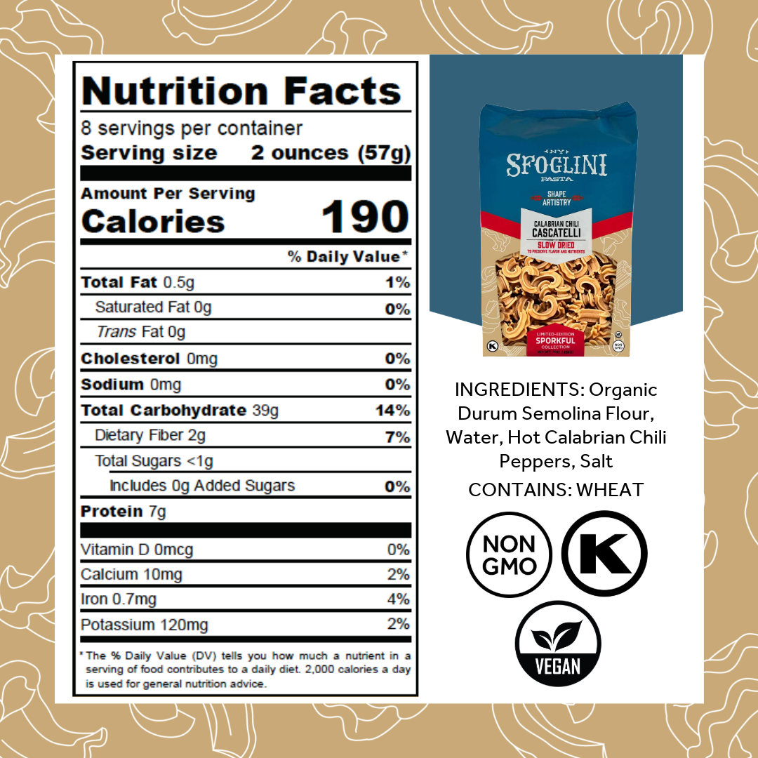 Nutrition Facts for Calabrian Chili Cascatelli by Sporkful