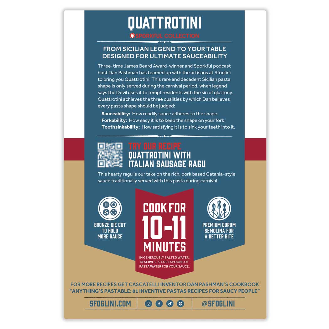Quattrotini - The Sporkful Collection - Sfoglini Organic Durum Semolina Wheat Pasta